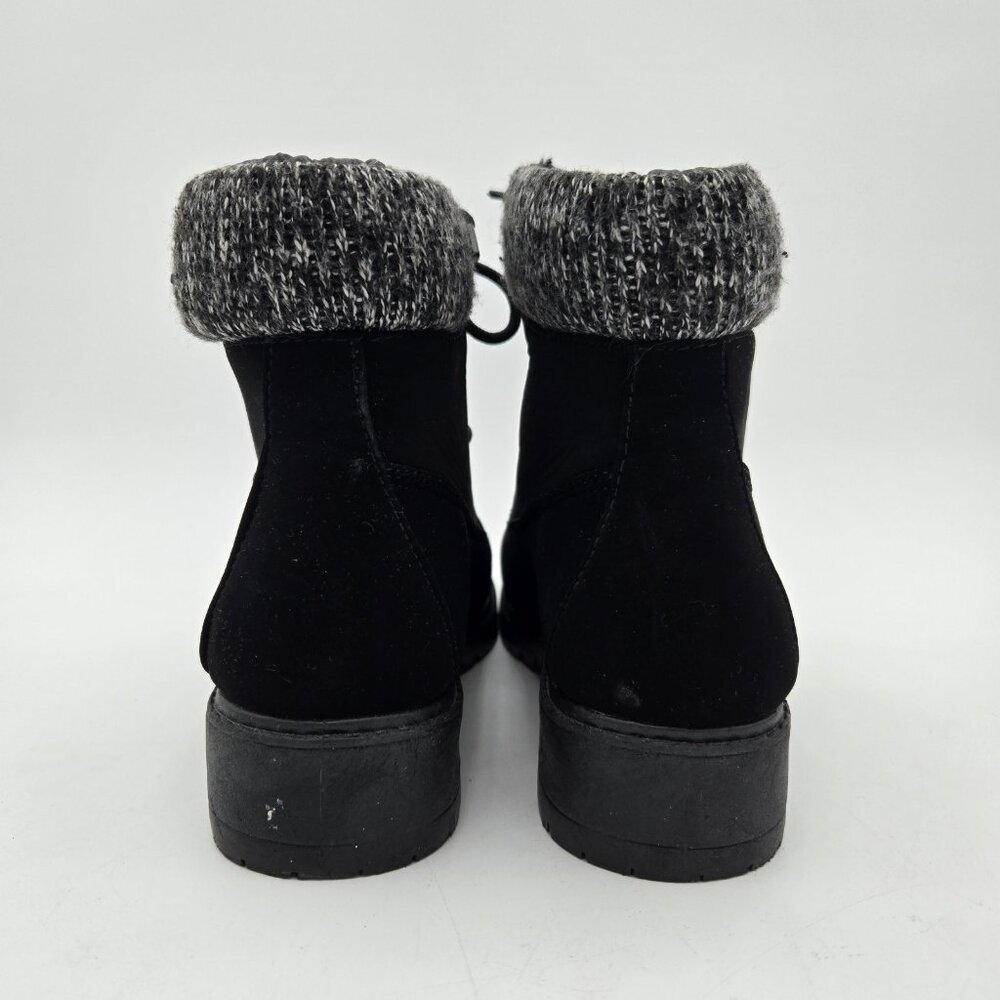 Blue Suede Shoes Boots Womens Black Lace up Faux Suede‎ Size 9 EUC Knit Trim - Picture 4 of 7